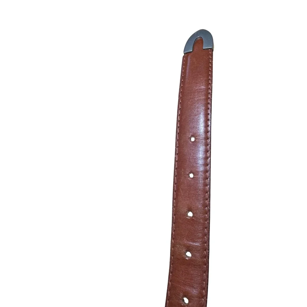 Mens Cognac Brown Full Grain Leather Braided Inlay Belt Florsheim Turkey 36 VTG